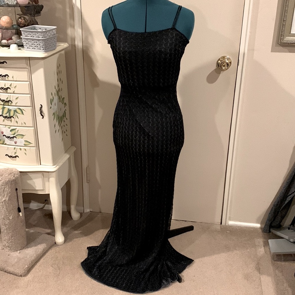 Crochet cocktail dress with black beading